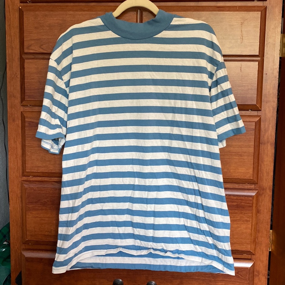 Oversized blue and white stripped Pacsun T shirt with thick collar